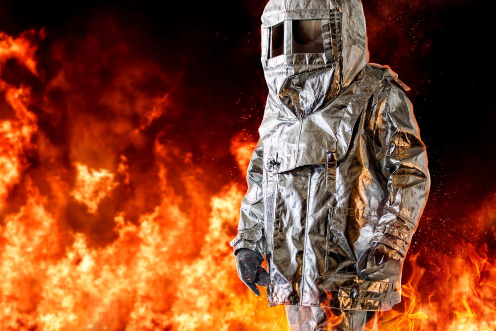 metallurgy worker wearing aluminized suit