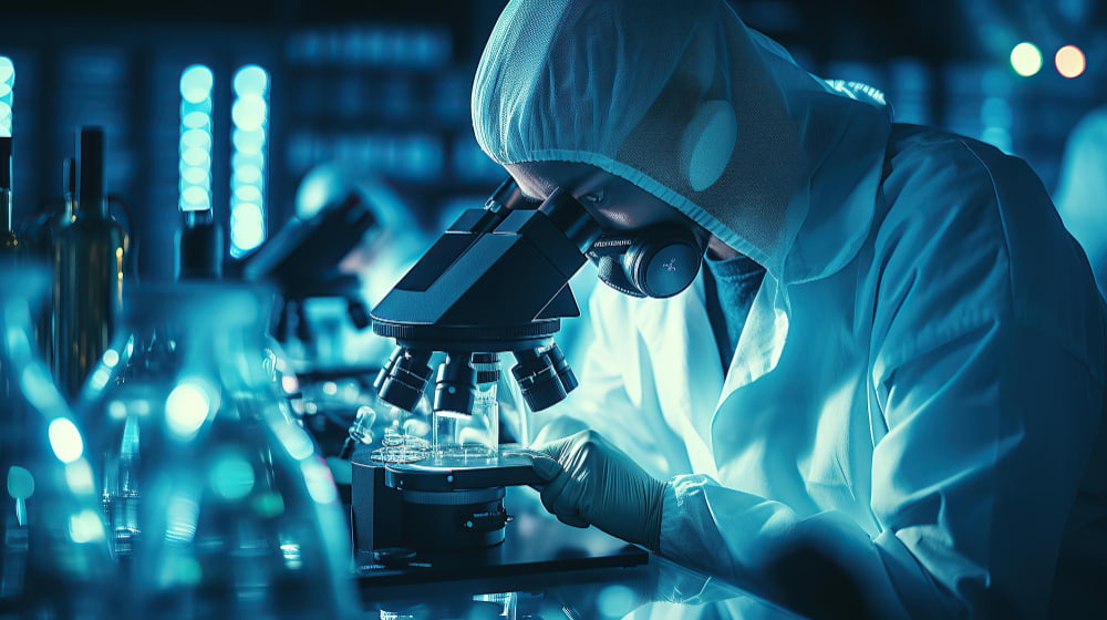 travailleur dans le laboratoire utilisant un vêtement EPI