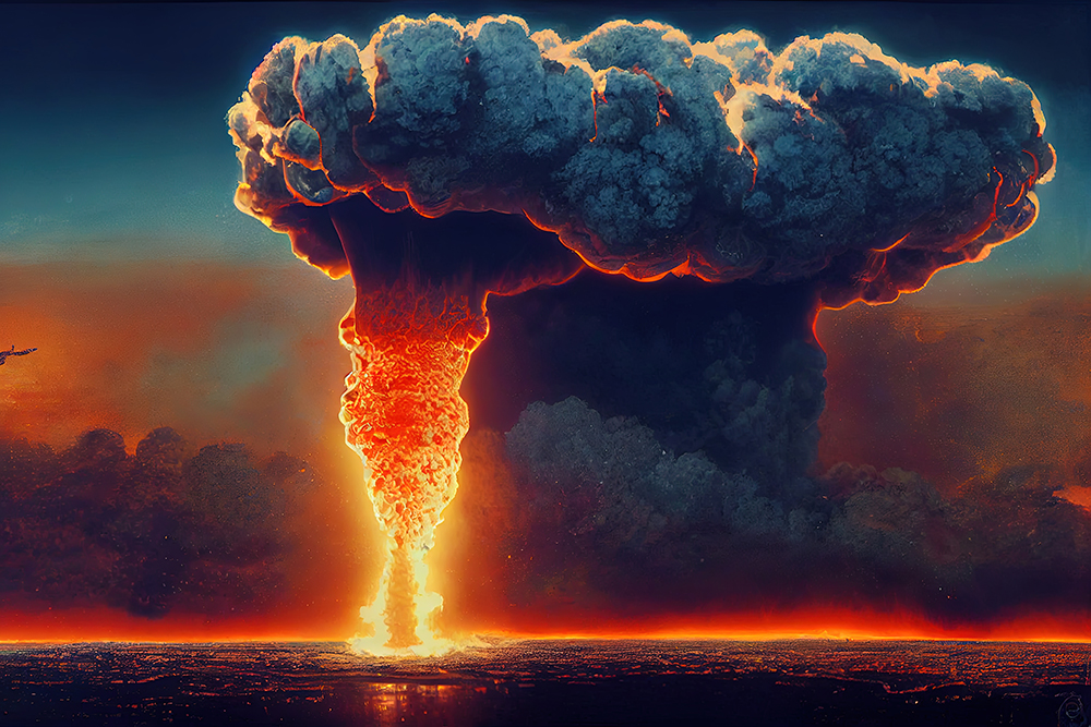 Explosion on an offshore platform in the middle of the ocean