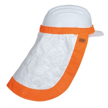 Soway UV neck protector for hard hat, white with fluorescent orange strip