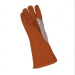 HTR leather gloves with aluminised top, pair laid flat showing back-of-hand