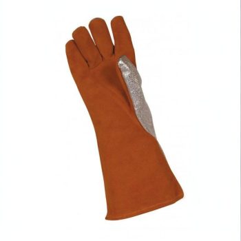 HTR leather gloves with aluminised top, pair laid flat showing back-of-hand