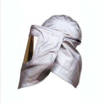 Aluminised head and face protection pack with steel helmet and gold visor assembled