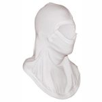 Fire hood with face flap side view