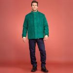 Flame-retardant glass industry jacket, worn view