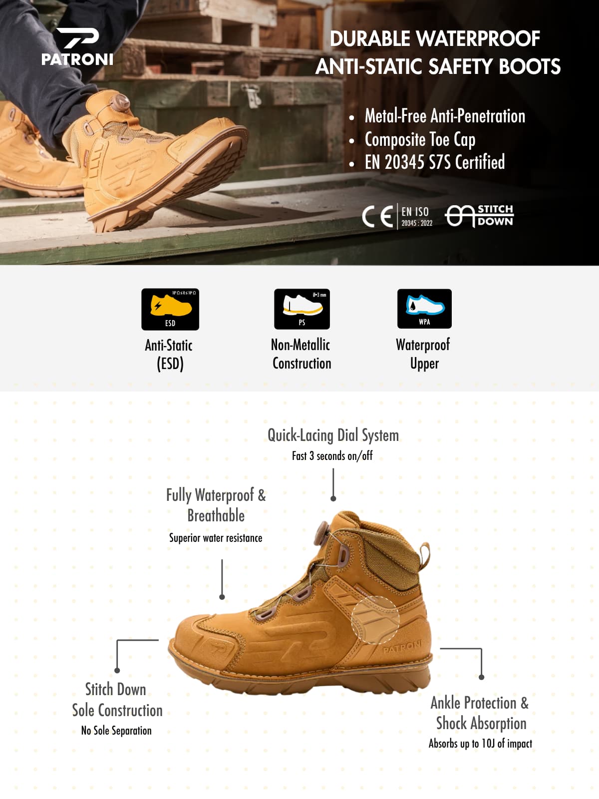 Caractéristiques techniques des chaussures de sécurité EN ISO 20345