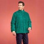Flame-retardant glass industry jacket, worn view