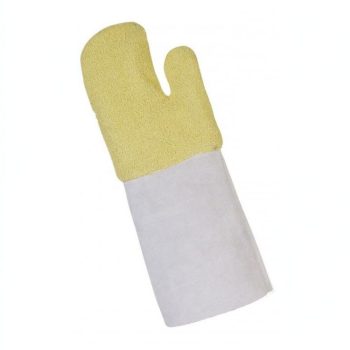 Para-aramid terrycloth mittens with leather oversleeves
