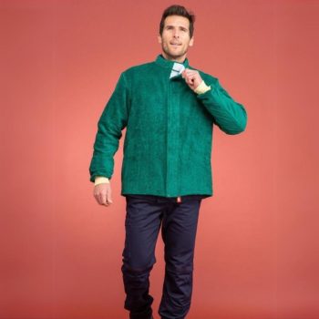 Flame-retardant glass industry jacket, worn view