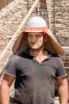 Soway UV neck protector for hard hat, white with fluorescent orange strip